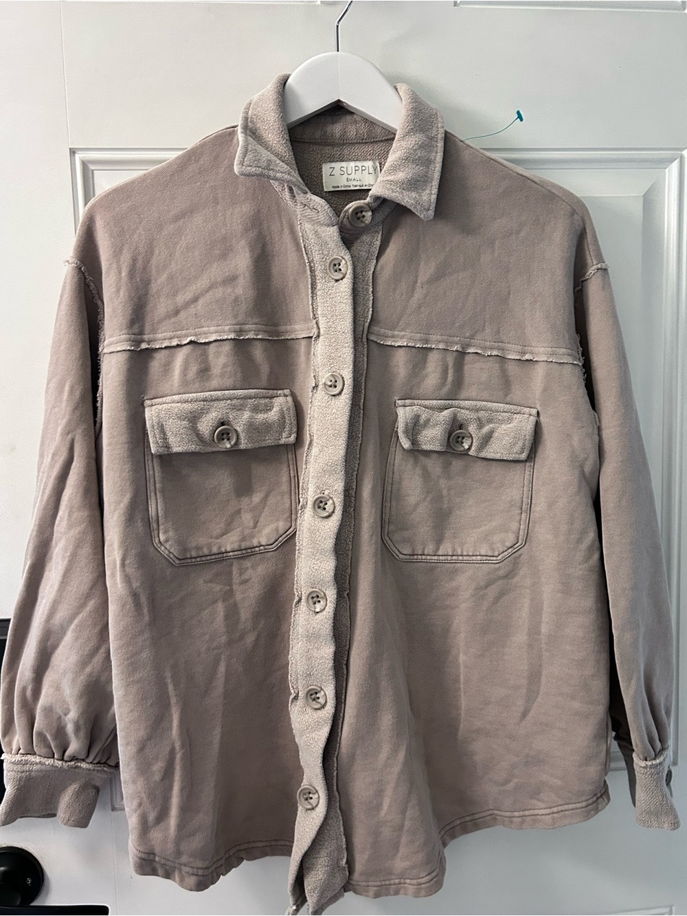 Z Supply Taupe Button-Down Oversized Shirt Jacket